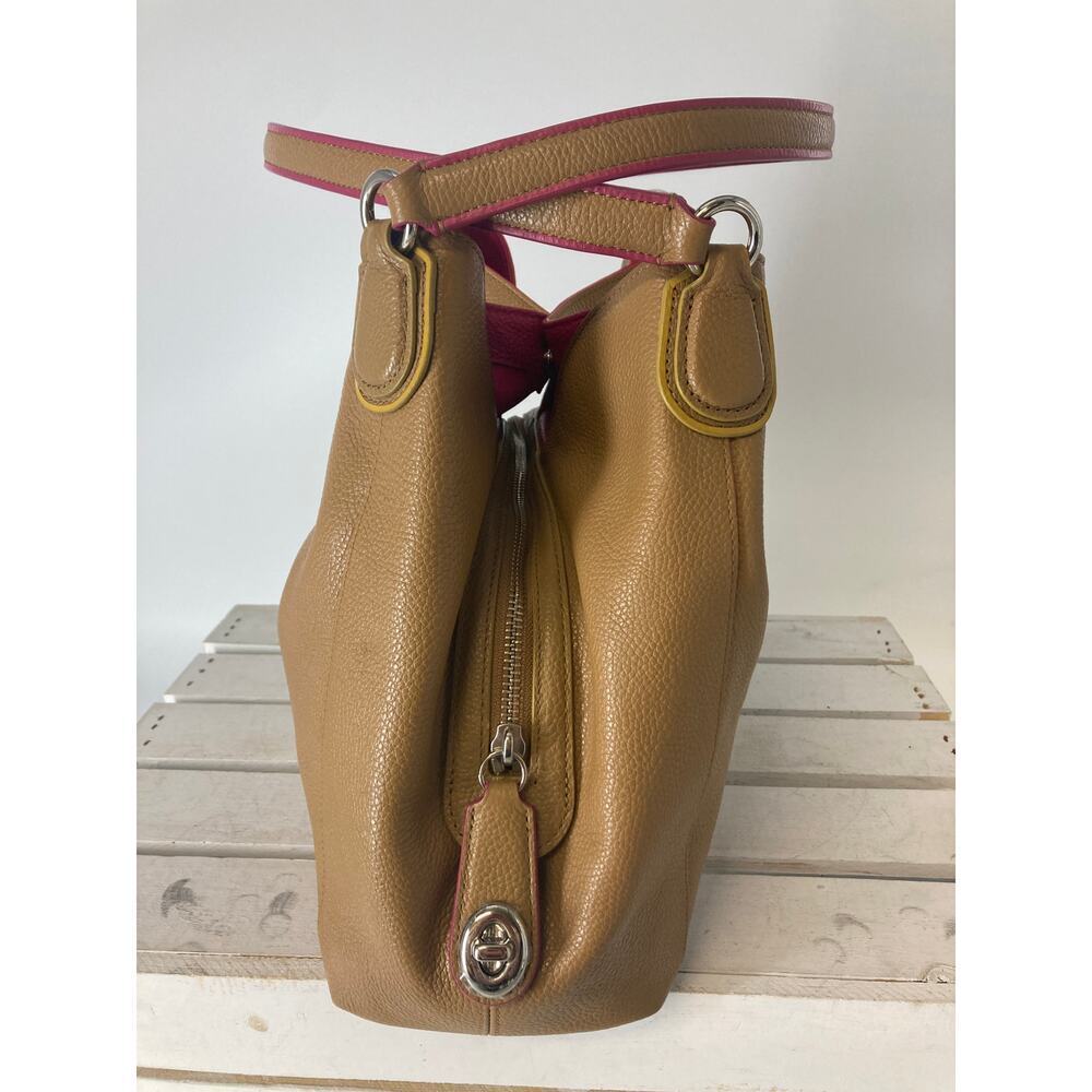 COACH 37721 LARGE BROWN, PINK PEBBLED LEATHER SHOULDER BAG - Picture 3 of 16